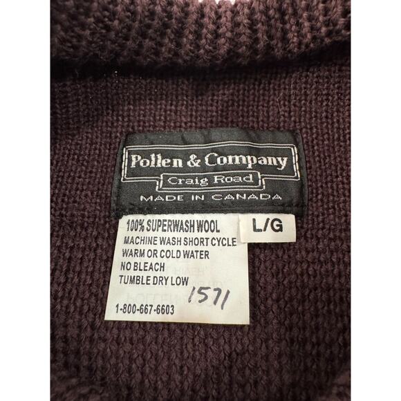 POLLEN & COMPANY Made In Canada 100% Superwash Wool Sweater Sz L Mens Dk Maroon - Picture 2 of 8